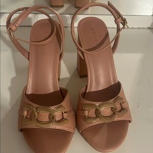 BAMBOO Women's Blush Heeled Sandals with Gold Accents